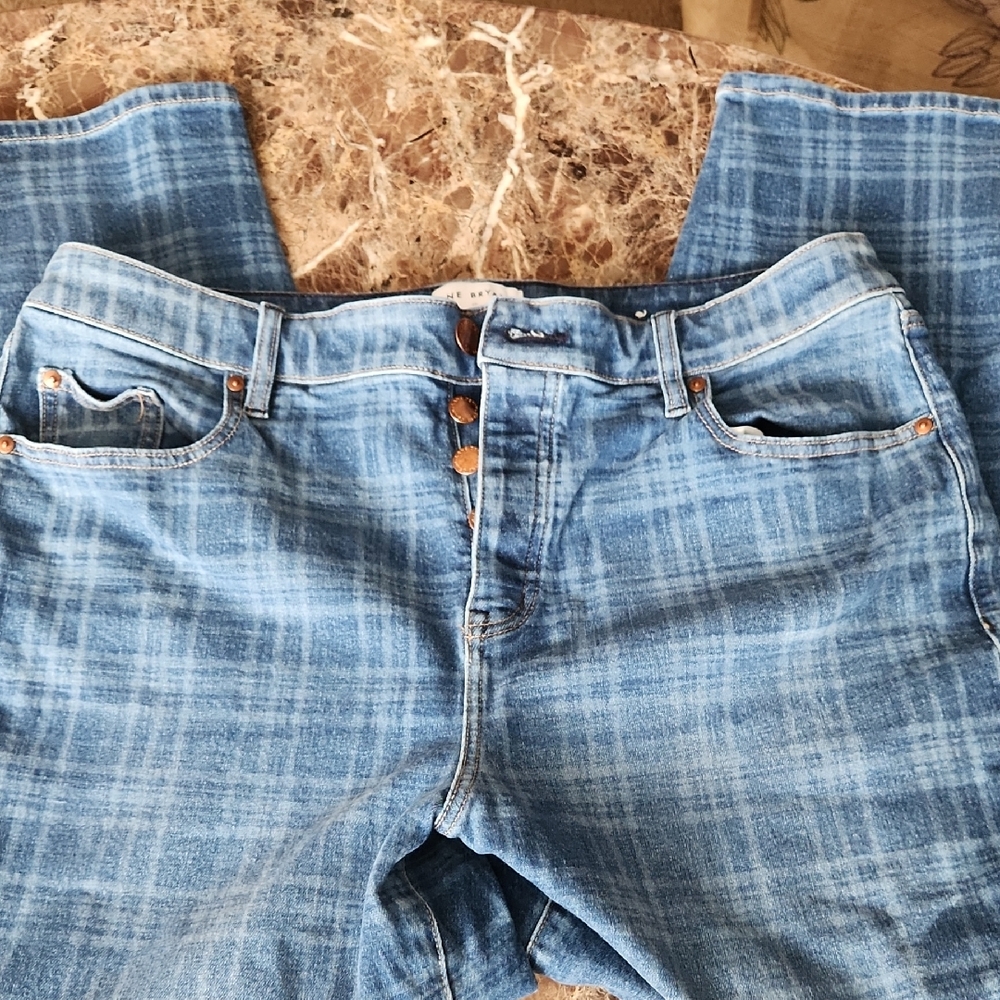 Lane Bryant High Rise Plaid Blue Jeans